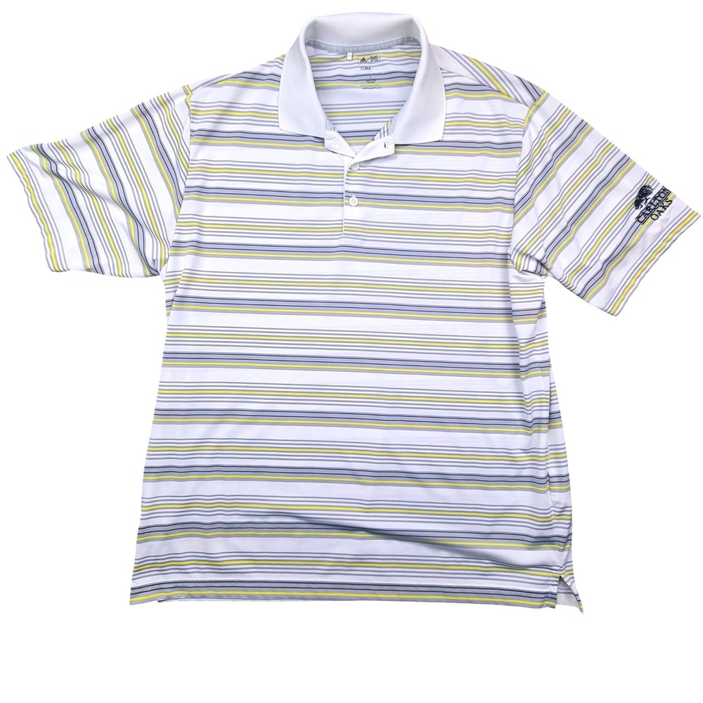 Adidas‎ Golf Climalite Mens Large Striped Polo Shirt White Grey Yellow Z57949